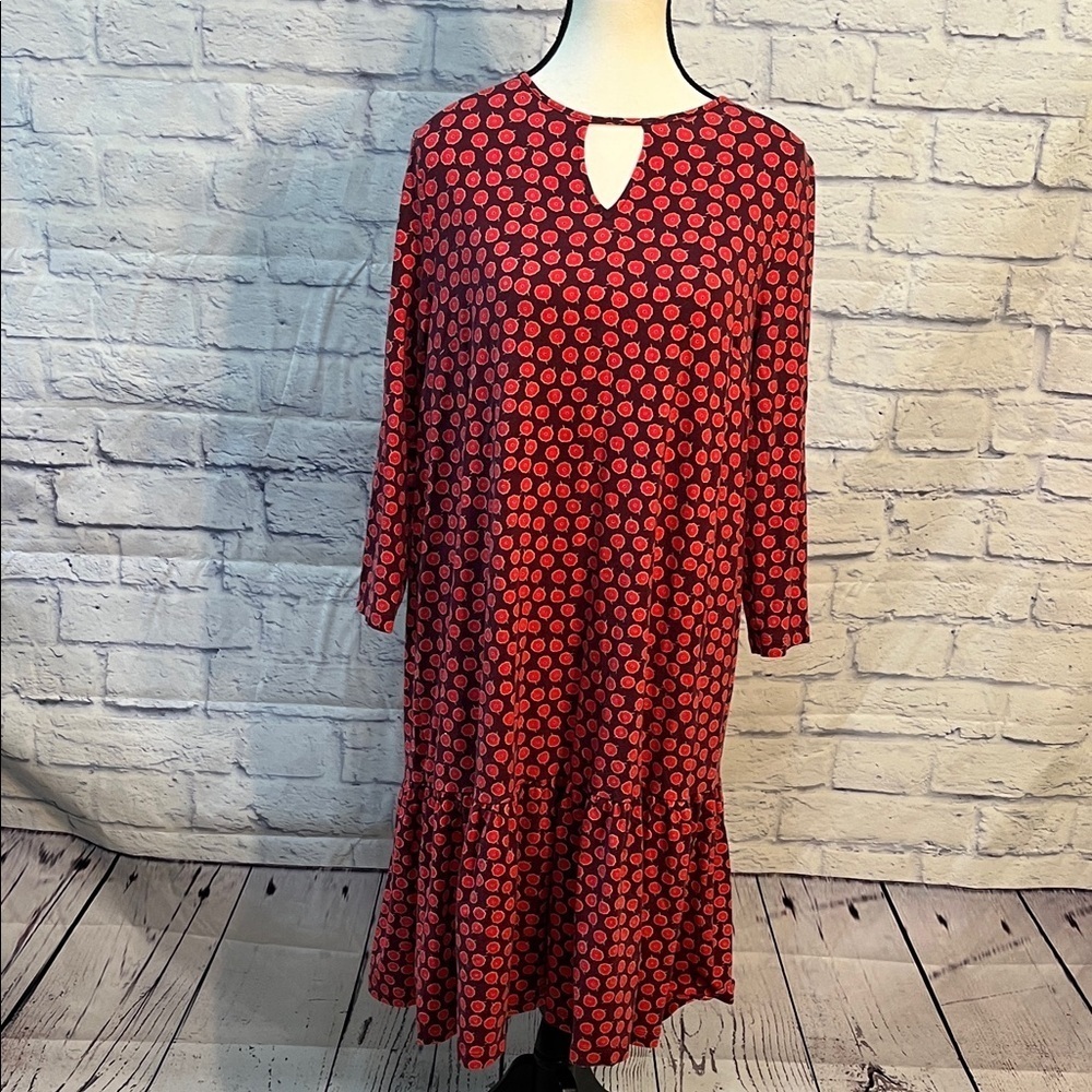 Boden Selena Dress 3/4 Sleeves Ruffle Hem Daisies Jersey Knit Keyhole Neck